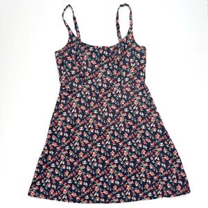 Old Navy Floral Mini Dress‎ Womens Black Red Ditsy Linen Blend Smocked M